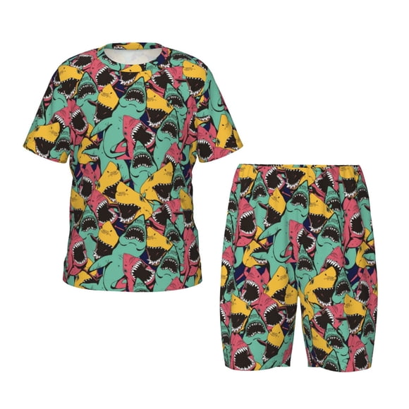 Balery Angry Shark Pattern Conjunto de Pijama Infantil de Manga Corta con Estampado – Ropa de Dormir de Algodón Suave-3X-Large
