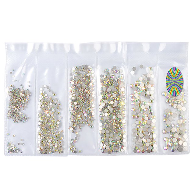 Flatback Rhinestone 6-Size Shiny DIY Round Crystal Gem Flatback Gem for Nail Art