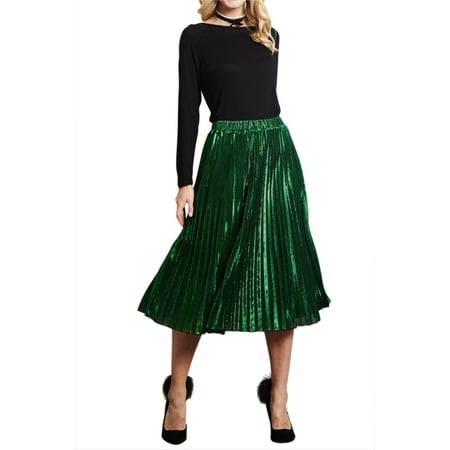 midi metallic skirt pleated line