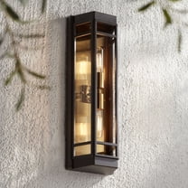 John Timberland Catie 21" High Modern 2-Light Outdoor Wall Light Fixture Mount Porch House Sand Bronze and Brass Finish Aluminum