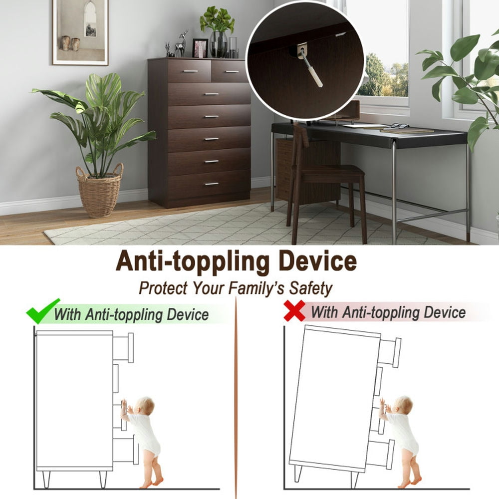 Finihen Dresser, Storage Dresser, Wooden Chest of Drawers with Anti-toppling Device and Metal Handles, for Living Room, Bedroom, Entryway, Espresso Finihen Dresser, Storage Dresser, Wooden Chest of Drawers with Anti-toppling Device and Metal Handles, for Living Room, Bedroom, Entryway, Espresso