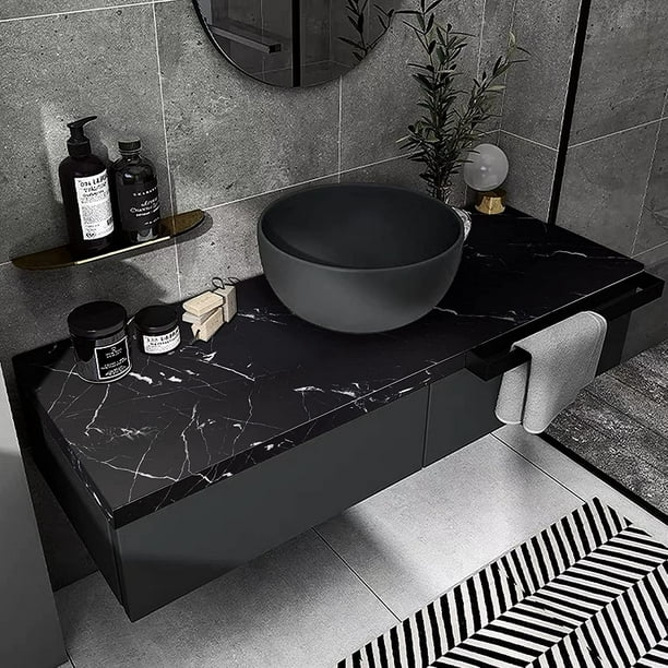 Black Marble Paper Granite Wallpaper 17.7" x 78.7" Countertop Stick Paper Self Adhesive Wallpaper for Kitchen Bathroom and Furniture