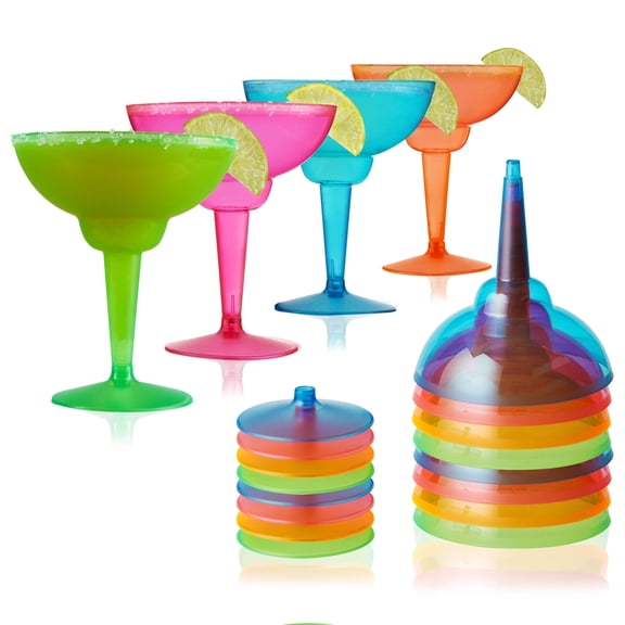 True Party Colorful Margarita Glasses for Outdoor Party, 12 oz, Set of 12