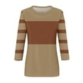 thumbnail image 5 of 3/4 Sleeve T Shirts Women Cotton Striped Tops Loose Fit Crewneck Color Block Casual Summer Fall Basic Tee Tshirts (M, Coffee 01), 5 of 5