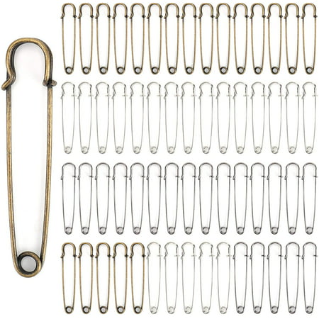 60 Pack 4 Inch Safety Pins, Extra Large Steel Spring Lock Pins ...