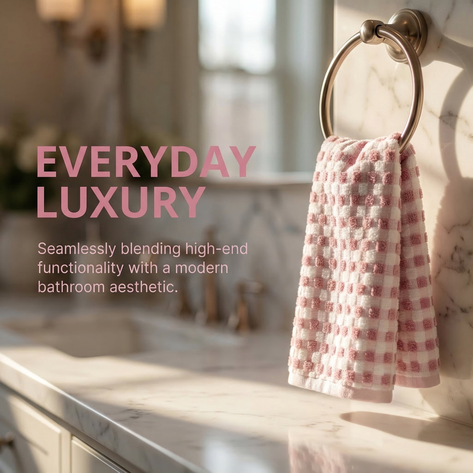 Unique Bargains Checkered Cotton Soft Absorbent Hand Towel Pink 2pcs 29" x 13"