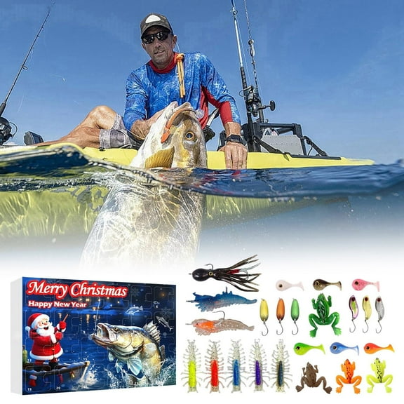 Fishing Advent Calendar 2025 24 Days Christmas Countdown Calendar with Fishing Lures Set Assorted Fishing and Gear Xmas Gift for Men Adult Anglers Teen Boys Fishermen