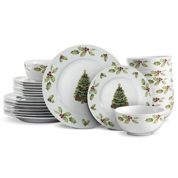 Pfaltzgraff Christmas Day 24 Piece Porcelain Dinnerware Set White