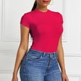 thumbnail image 4 of Pounoo Women's Bodysuits Short Sleeve Crew Neck Solid Color Slim Fit Jumpsuits Casual Daily Wear Stretchy Comfortable Bodycon Tops Gift, 4 of 6