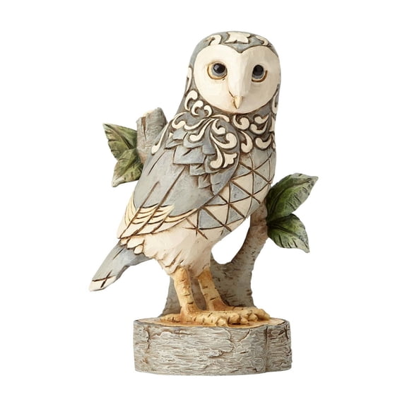 Enesco Jim Shore Heartwood Creek White Woodland Owl On Branch Stone Resin Figurine, 4.49", Grey