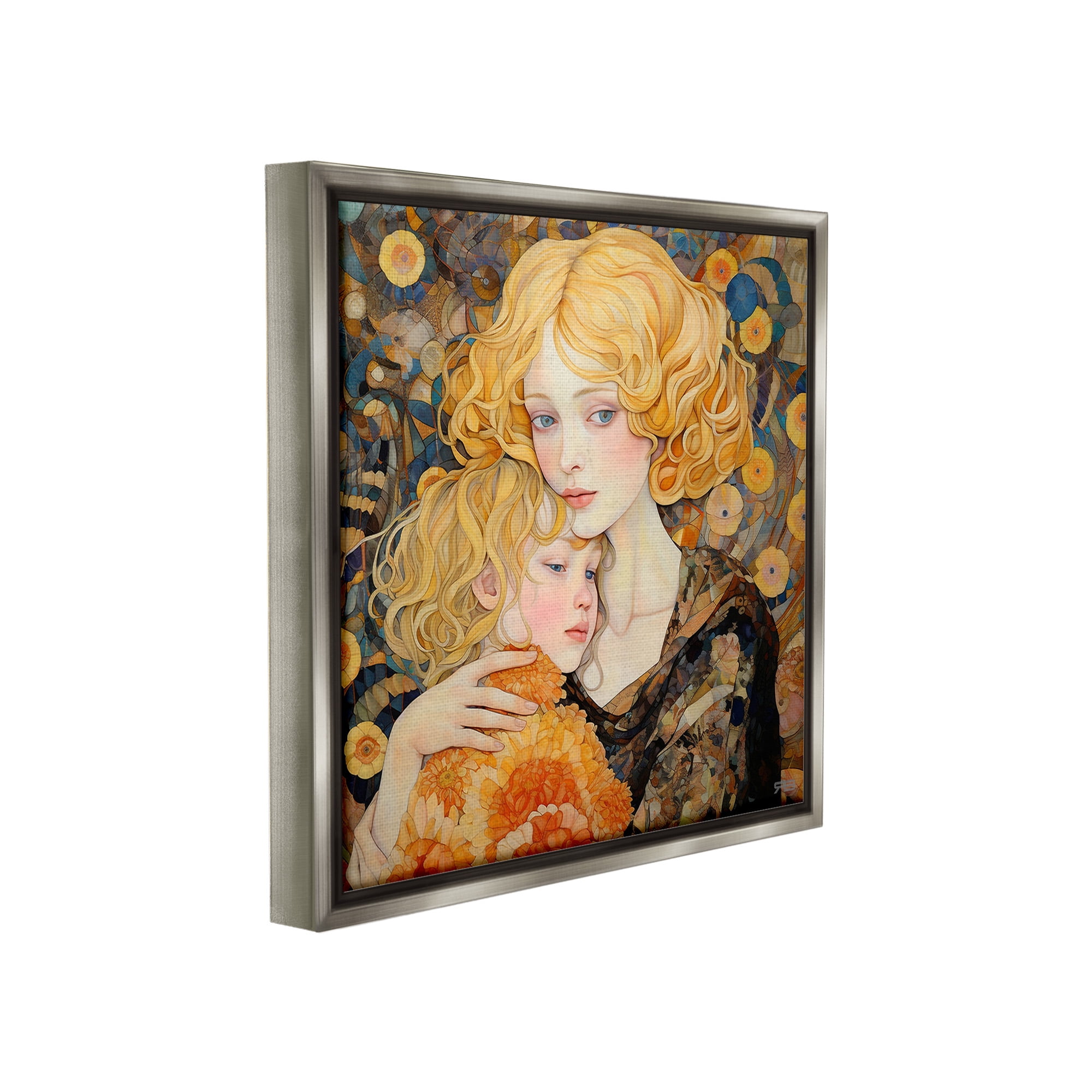 Stupell Industries Blonde Mother & Child Abstract Painting Gray Floater Framed Canvas Art Print Wall Art, 25 x 25
