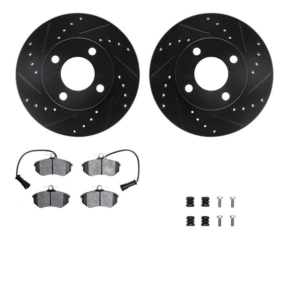 Dynamic Friction Company Front Brake Rotors-Drilled and Slotted-Black with 5000 Advanced Brake Pads includes Hardware 8512-73000
