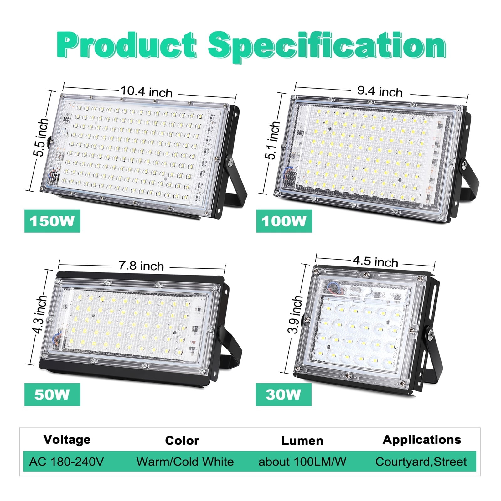Flood Light 50w 100w 150w Led Exterior Lighting Outdoor Led Projector Reflector Lamp Spotlight Waterproof Street Lamp ,Easy to Install