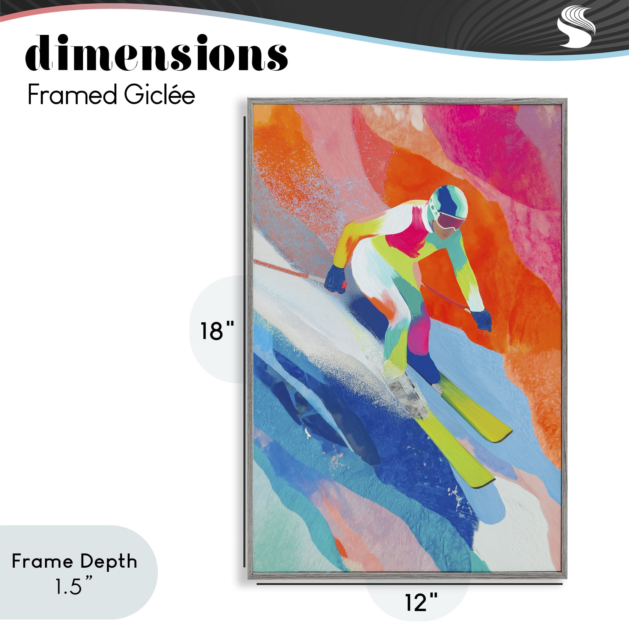 Stupell Industries Skiing Down Neon Slopes Gray Framed Giclee Art, design by Chromatic Storm Studio