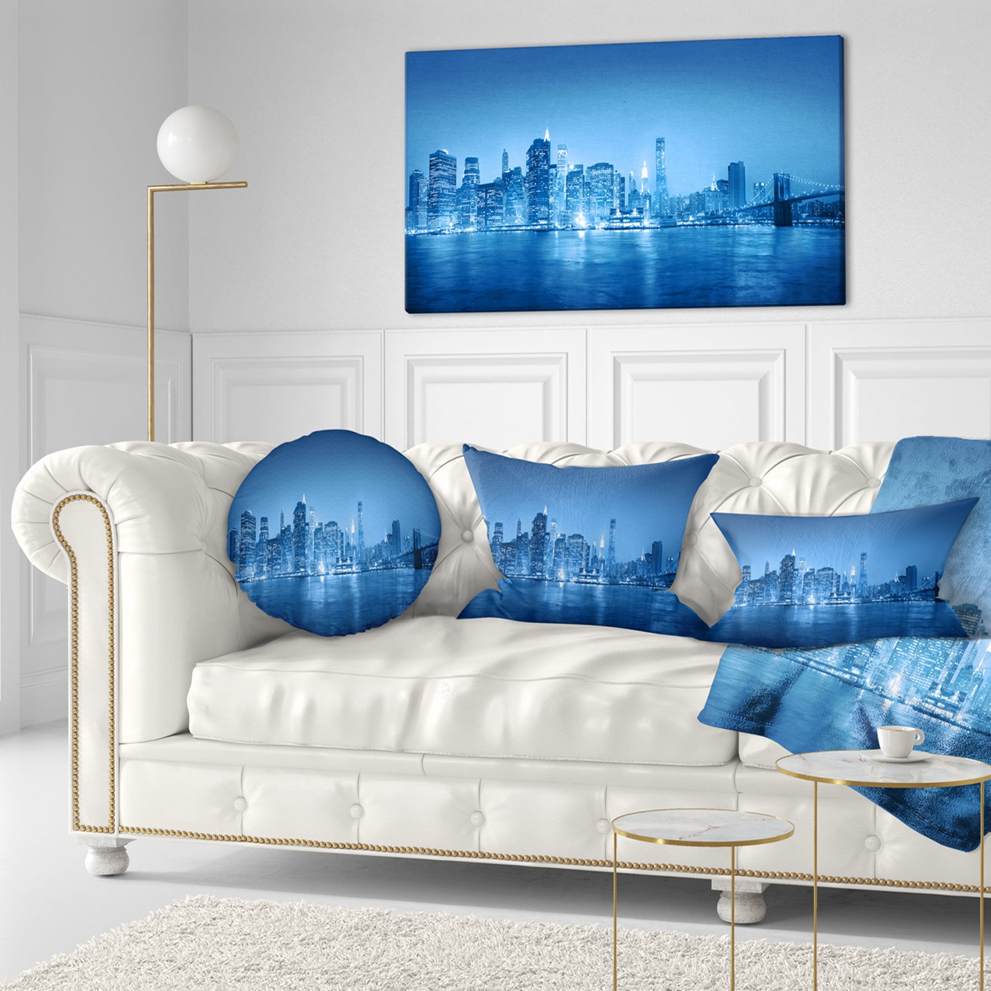 Designart Blue Panorama of New York City - Cityscape Throw Pillow - 12x20