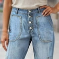 thumbnail image 6 of VNKIDY Women's Casual Pants Light Blue Denim Cargo Jeans High Waisted Button Fly Jogger Pants With Multiple Pockets For Casual Utility Style Trendy Pants, 6 of 8
