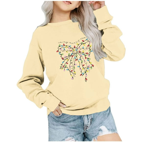 2025 Kid's Christmas Sweatshirt Crewneck Pullover Sweater Long Sleeve Shirt Fall Clothes Printed Top T-Shirt for Boys and Girls Sweatshirts 1-12Y Khaki