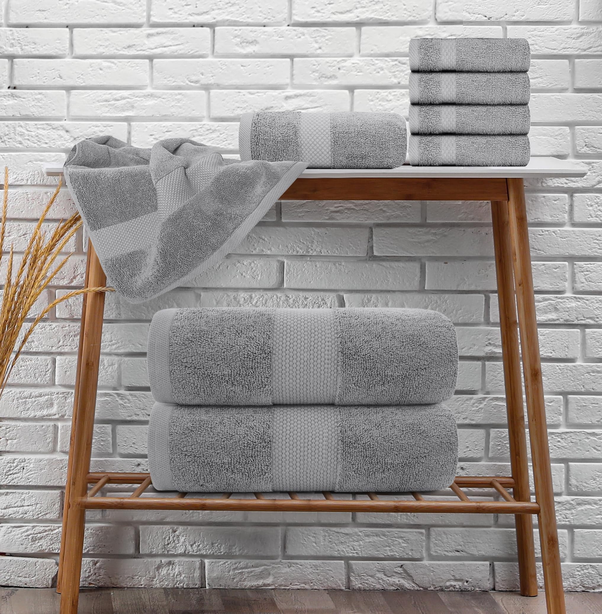 White Classic Hotel Collection Luxury 8-Piece 100% Turkish Cotton Towel Set, Light Gray