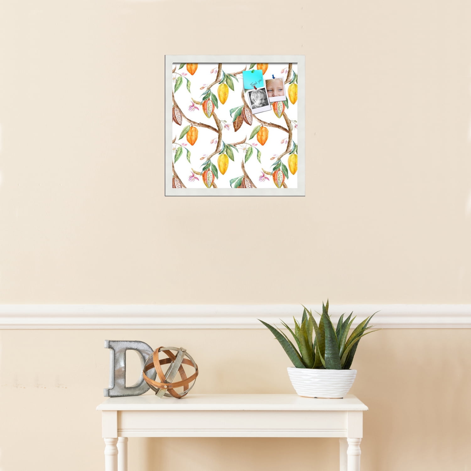 PinPix 16x16 Custom Cork Bulletin Board Fruit on Vine White Poster Board Has a Fabric Style Canvas Finish, Framed in Fruit on Vine White, by ArtToFrames (PinPix-1895)