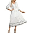 thumbnail image 2 of Boho Embroidered Floral Dress European Ethnic Style 3/4 Sleeve V Neck Midi Dresses for Women Summer Bohemian Dress, 2 of 6