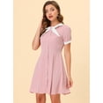 thumbnail image 4 of INSPIRE CHIC Robe Ajustée et Évasée pour Femmes avec Nœud Col Contrasté Rose TP, 4 of 4