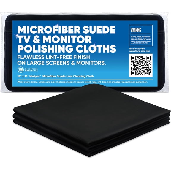 KKFEN-Premium TV Screen Cleaning Cloth Black | 14”x14” | 3pk | Soft Microfiber Suede | XLarge Reusable | No Lint Scratch-Free Durable | Large TVs Monitors