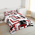 thumbnail image 3 of Homewish Geometric Stripe Art Full Size Comforter Sets,Abstract Square Line Bedding Comforter Set,Red White Black Bedding Sets For Adults,Super Cozy Room Decor,3 Pieces, 3 of 8