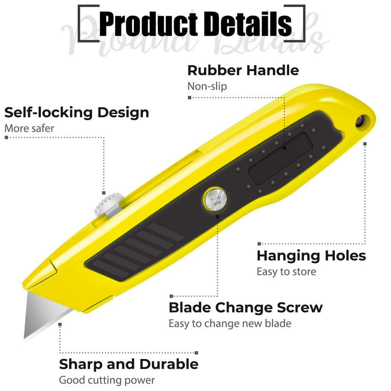 Box Cutter Utility Knife, Box Cutter Retractable, Rubber Handle