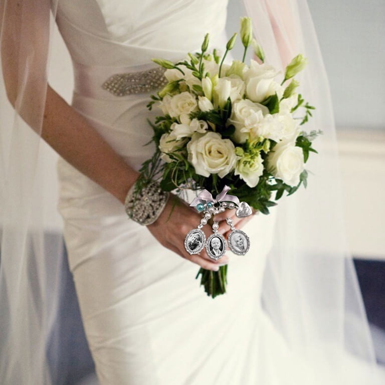 Wedding Bouquet Photo Charms - Memorial Pendant With Frame, Angel Charm, Something Blue Bridal Accessory