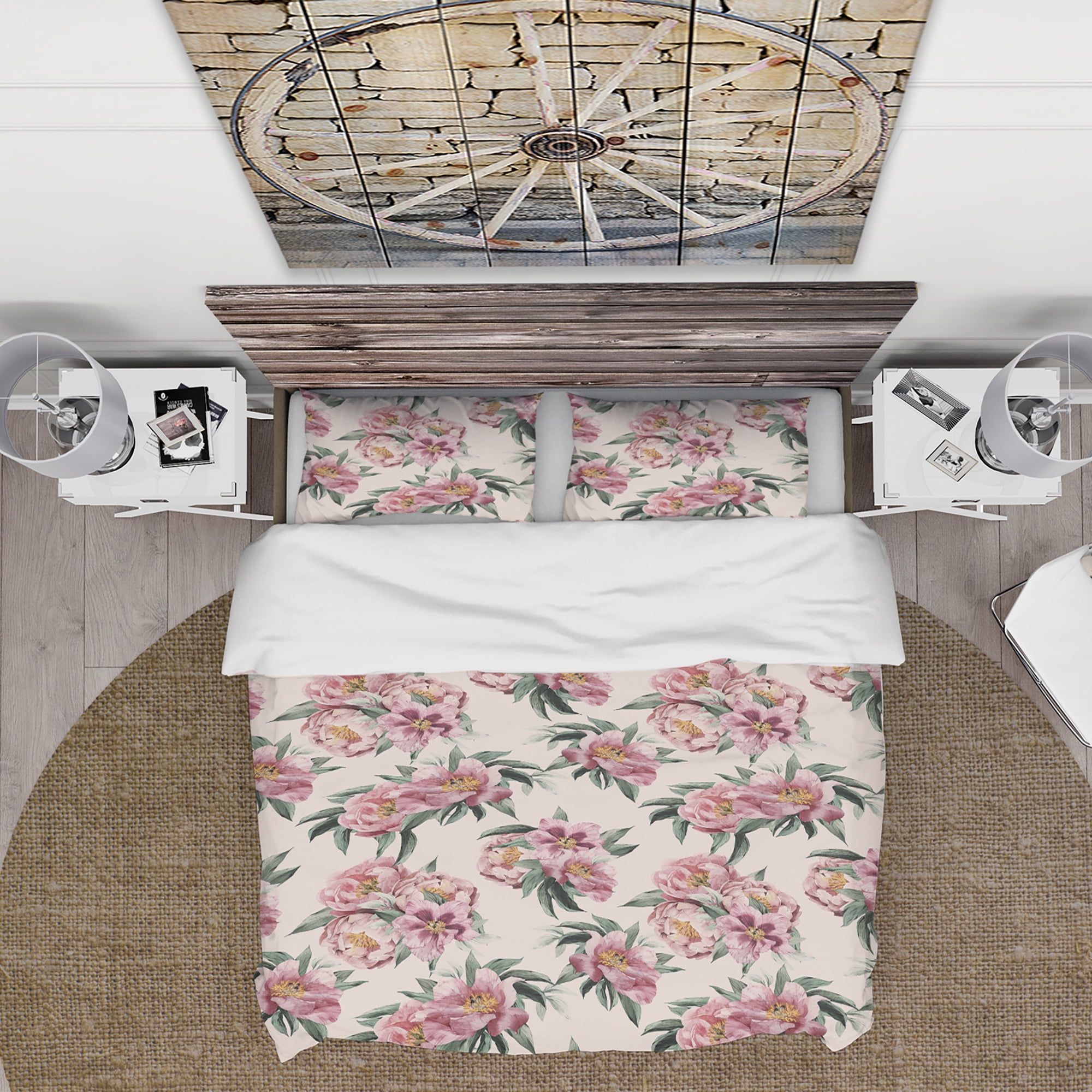Designart 'Pink Peonies' Floral Duvet Cover Set