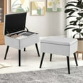 thumbnail image 4 of Costway Lot de 2 Tabourets de Coiffeuse en Velours avec Rangement, Pieds en Bois Massif, Dessus Relevable, Gris, 4 of 9