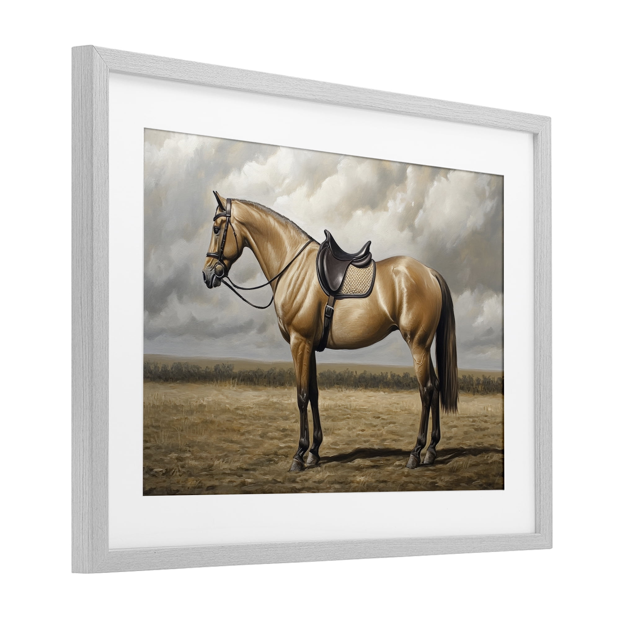 Stupell Industries Shiny Mare Saddled Up Gray Framed Print Under Glass, design by Petal Prints Design