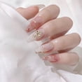 thumbnail image 1 of Uñas postizas HUOGUO, teñidas con halo, incrustaciones de diamantes rosados y dorados, 24 unidades, 1 of 2