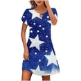thumbnail image 2 of Puntoco Vestido De Cuello Redondo De Manga Corta Suelto Informal Estampado Del Día De La Independencia De Verano Para Mujer Azul Xl,Regalos Para Mujer Joven, 2 of 5