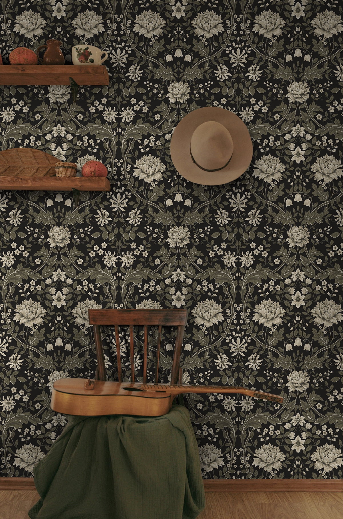 Nextwall Ebony & Pavestone Honeysuckle Trail Peel And Stick Wallpaper - 20.9 in. W x 18 ft. L Roll