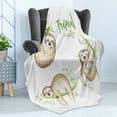 thumbnail image 4 of Sloth Soft Flannel Fleece Throw Blanket, Babies in Tropical Nature Theme Exotic Palm Tree Leaves Nursery Aloha, Cozy Plush for Indoor and Outdoor Use, 50" x 70", Pale Brown Green, by Ambesonne, 4 of 5