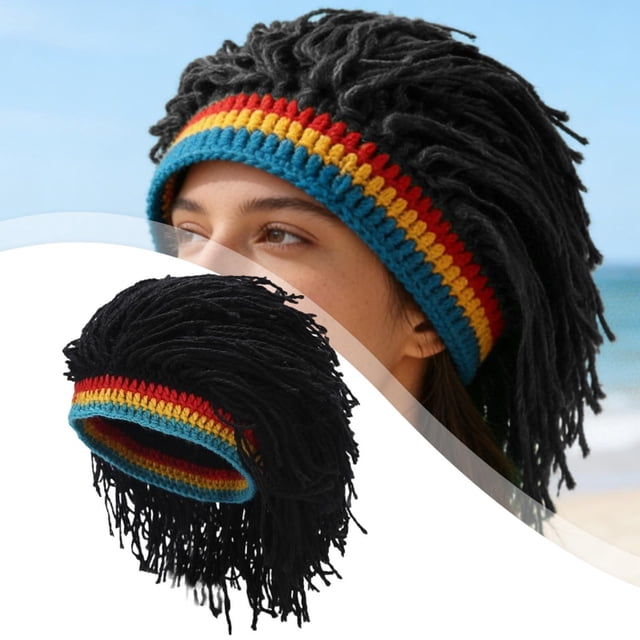 Gorro de con peluca para hombre, gorro de invierno para cosplay, conciertos, fiestas de disfraces. negro