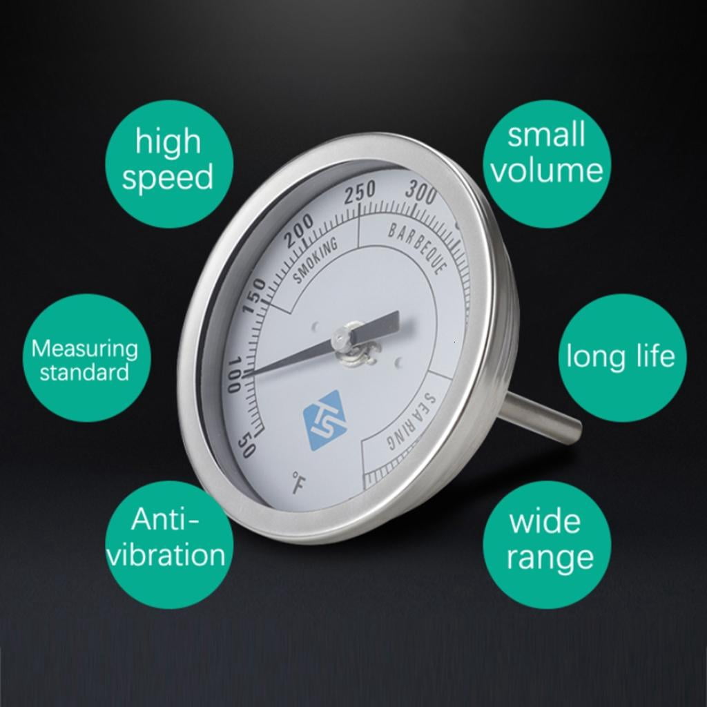 Round Dials Temperature Test Meter Stainless Steel 50-550℉ Oven Thermometers 1/2NPT Thread Mount Temp Gauge for Grill
