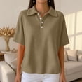 thumbnail image 7 of Stichou Women's Short Sleeve Waffle Knit Polo Shirt V-Neck Button Down Slim Fit Stretchy Casual Tops Khaki 2XL, 7 of 7