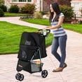 thumbnail image 2 of Gymax Poussette pour Animaux Pliable, Chariot pour Chat Réglable avec Auvent Ajustable, 3 Roues Amortissantes, Noir, 2 of 10