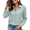 thumbnail image 2 of Yifymode Button Down Shirts for Women Long Sleeve Work Tops V Neck Shirts Dressy Casual Business Blouses with Pocket,Light Blue S, 2 of 6