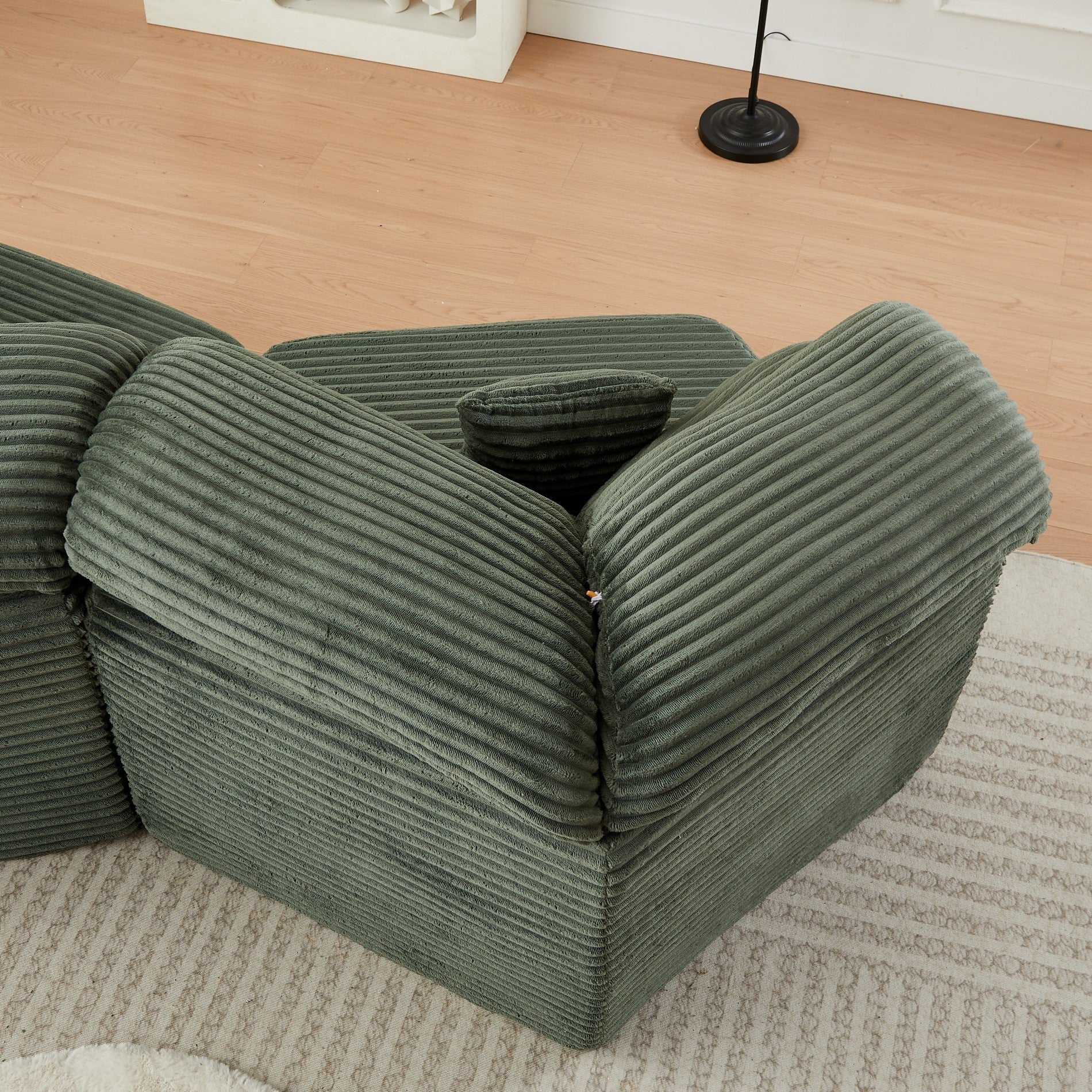 Sailvan 2PCS 53" Modern Corduroy Modular Lounge Chair, Pentagonal Seater Cloud Sofa with 6 Enveloping Pillows for Living Room Green