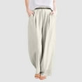 thumbnail image 2 of Womens Casual Pants Wide Leg Pants Woman Retro Embroidered Linen Wide Leg Pants For Women Summer Casual Trousers With Comfortable Draping Style, 2 of 6