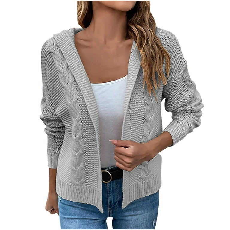 VEKDONE Clearance 2023 Women's Cropped Cardigans Outwear Solid Long Sleeve  Casual Open Front Hoodie Knit Sweater Short Cardigan with Pockets 