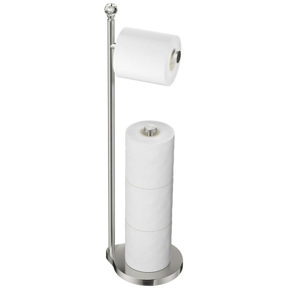KASUNTO Toilet Paper Holder for Bathroom, Heavy Weighted Metal Free Standing Toilet Paper Storage with Crystal Ball, Toilet Paper Stand for Bathroom Accessories, Brushed Nickel [Holds MEGA Rolls]