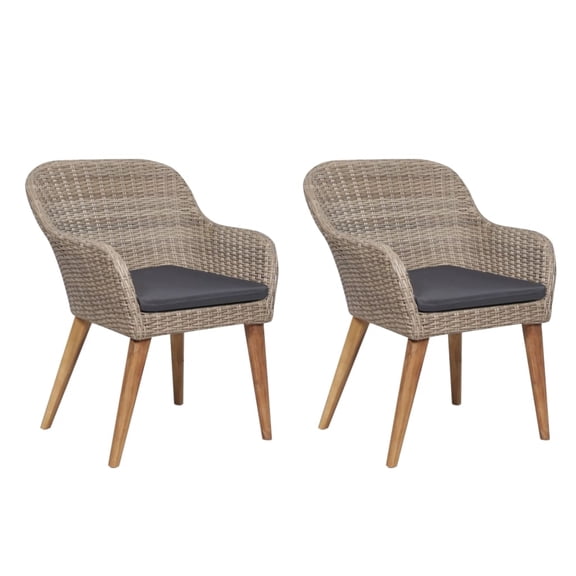 Casafoyer Outdoor Chairs with Cushions 2 pcs Poly Rattan Brown