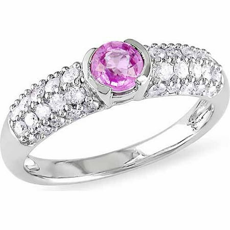 5/8 Carat T.G.W. Pink Sapphire and 1/2 Carat T.W. Diamond 14kt White Gold Fashion Ring