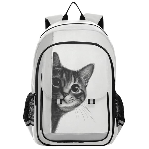 FORMRS Unisex School Backpack 17" Student Travel Bag with Laptop Compartment, Black Cute Cat