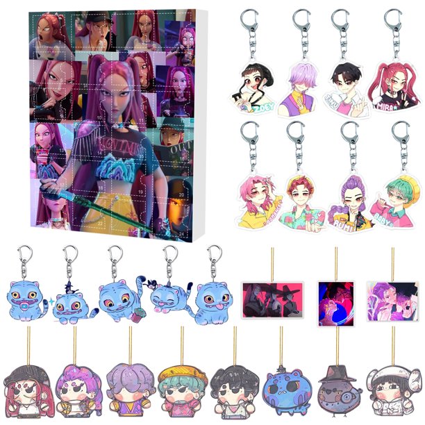 Kpop Demon Hunters Series Blind Box Keychain Pendant,24pcs Kpop Demon Hunters Advent Calendar Halloween Christmas Keychain Countdown Calendar,Gifts for Fans