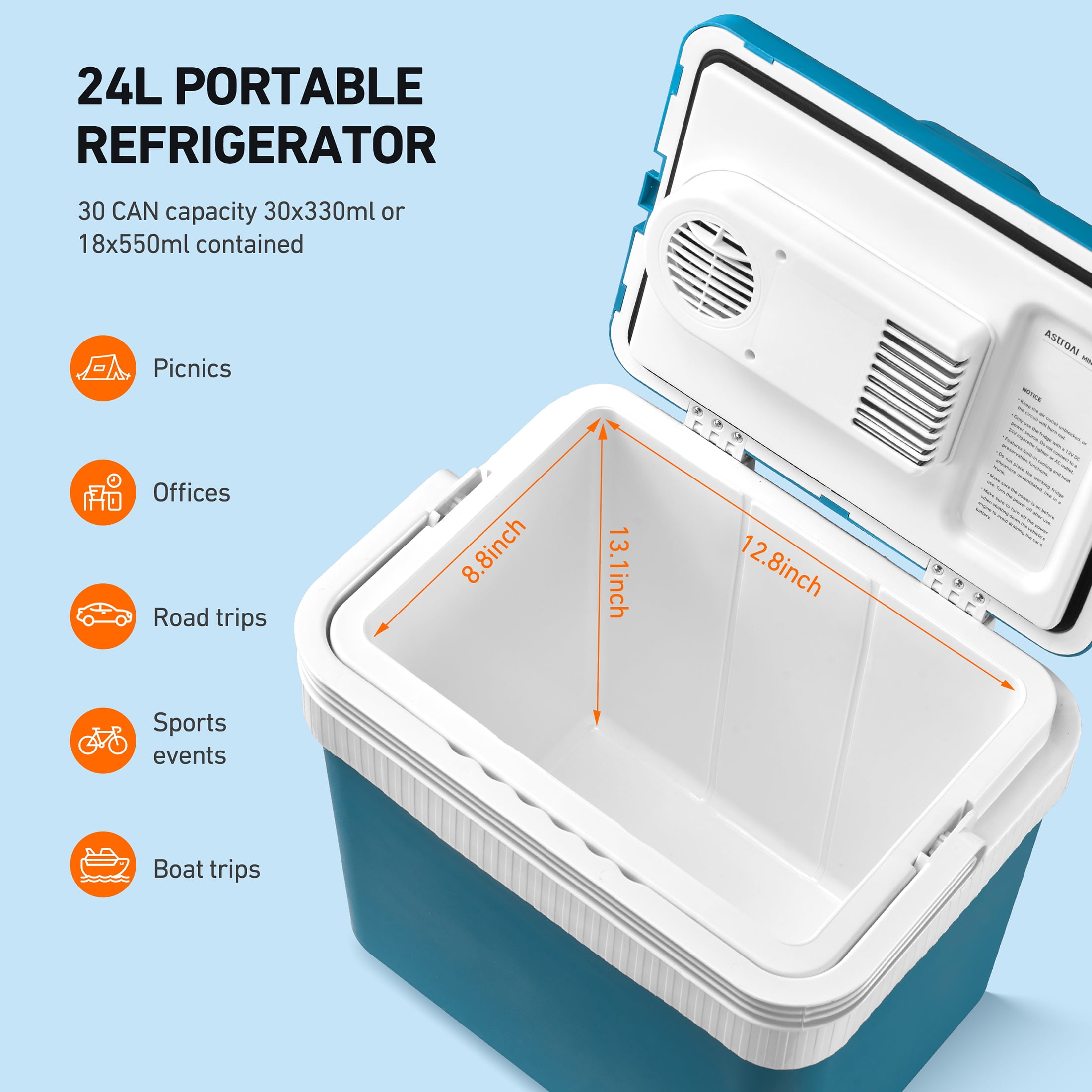 AstroAI Cooler Car Refrigerator 26 QT/24 L, 12V Car Electric Cooler RV refrigerators RV Freezer Fridge Camping Cooler for Beverage, Beer, Wine, Fruits, Home and Travel with 2 Ice Packs, AC/DC